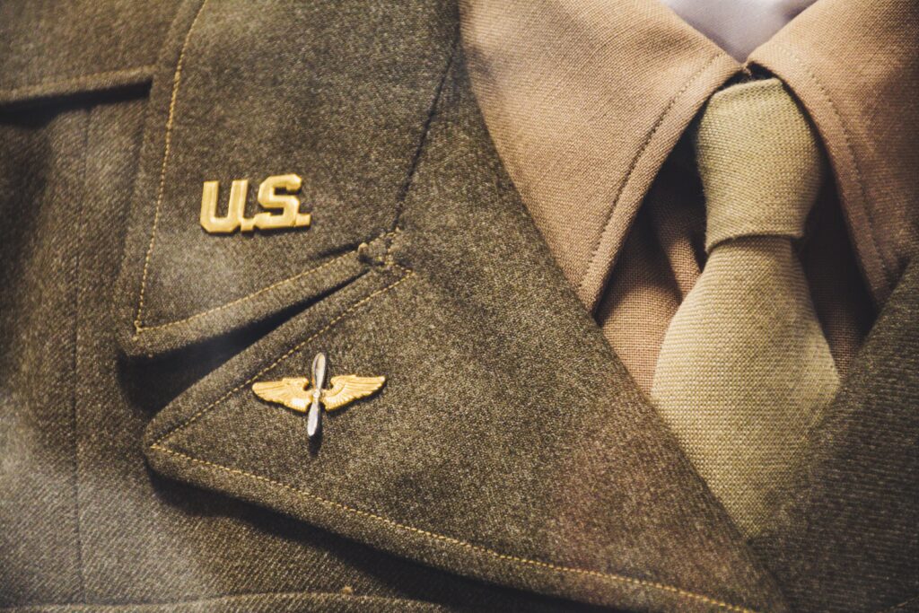 closeup of a vintage American military uniform
